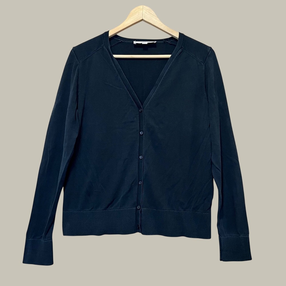 Loft Cardigan Women Large Black V-Neck Button Up Academic Preppy Everyday
